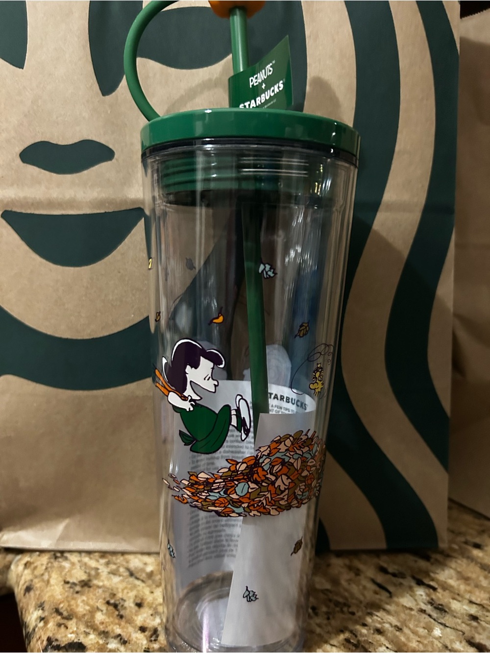 Starbucks Green Peanuts Snoopy Fall Tumbler with Straw Limited Edition - Picture 2 of 5